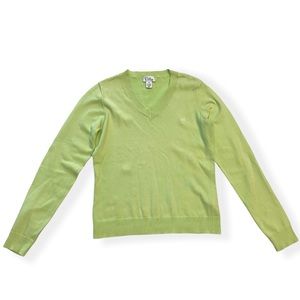 Lilly Pulitzer Nancy Pullover V-Neck Knit Sweater Cotton Green XS